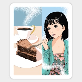 Kawaii Girl enjoying Chocolate Cake Sticker